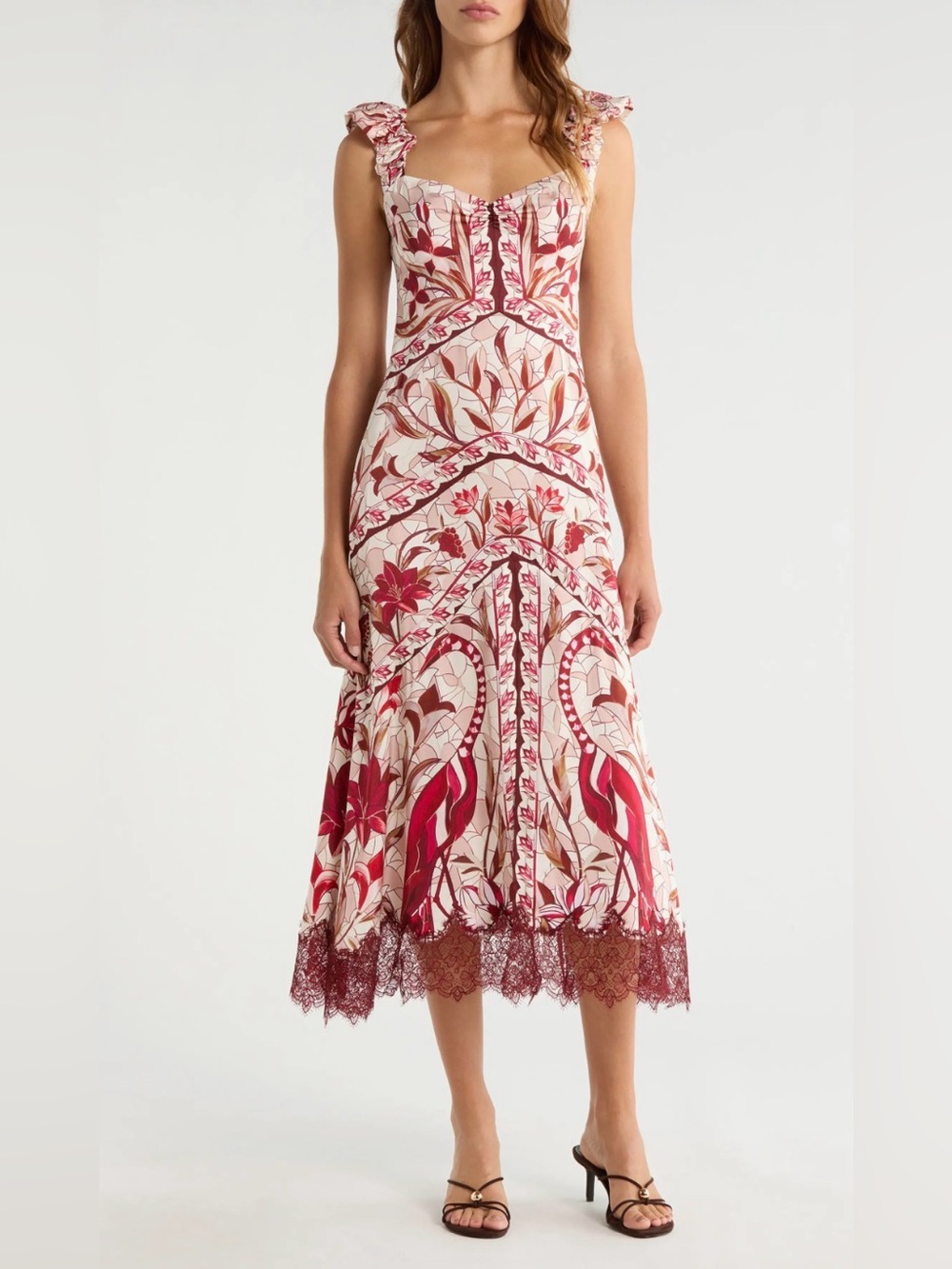 FARM Rio Stained Glass Lace Trim Midi Dress NWT size L